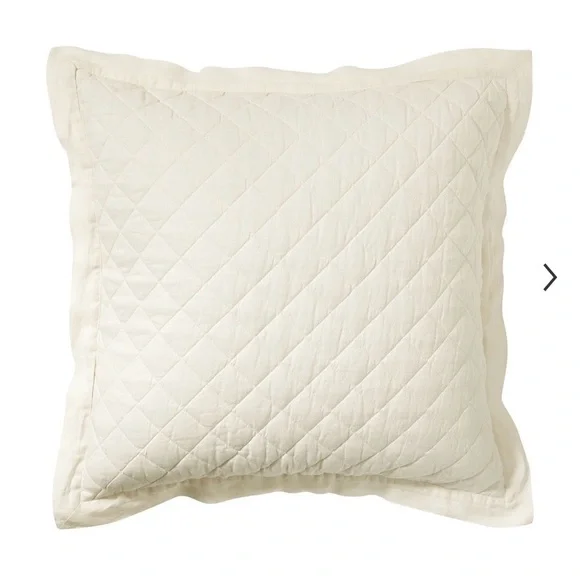 Pottery Barn Belgian Flax Linen Diamond Quilted Euro Shams - Classic Ivory - Picture 2 of 14